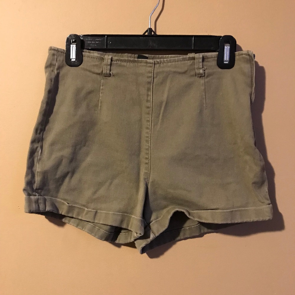 Dark Khaki High-Waisted Shorts